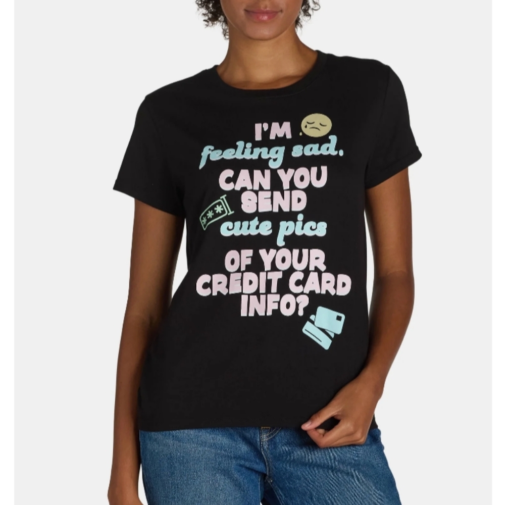 Women’s Size XS (0-2) Feeling Sad Graphic Print Tee Black